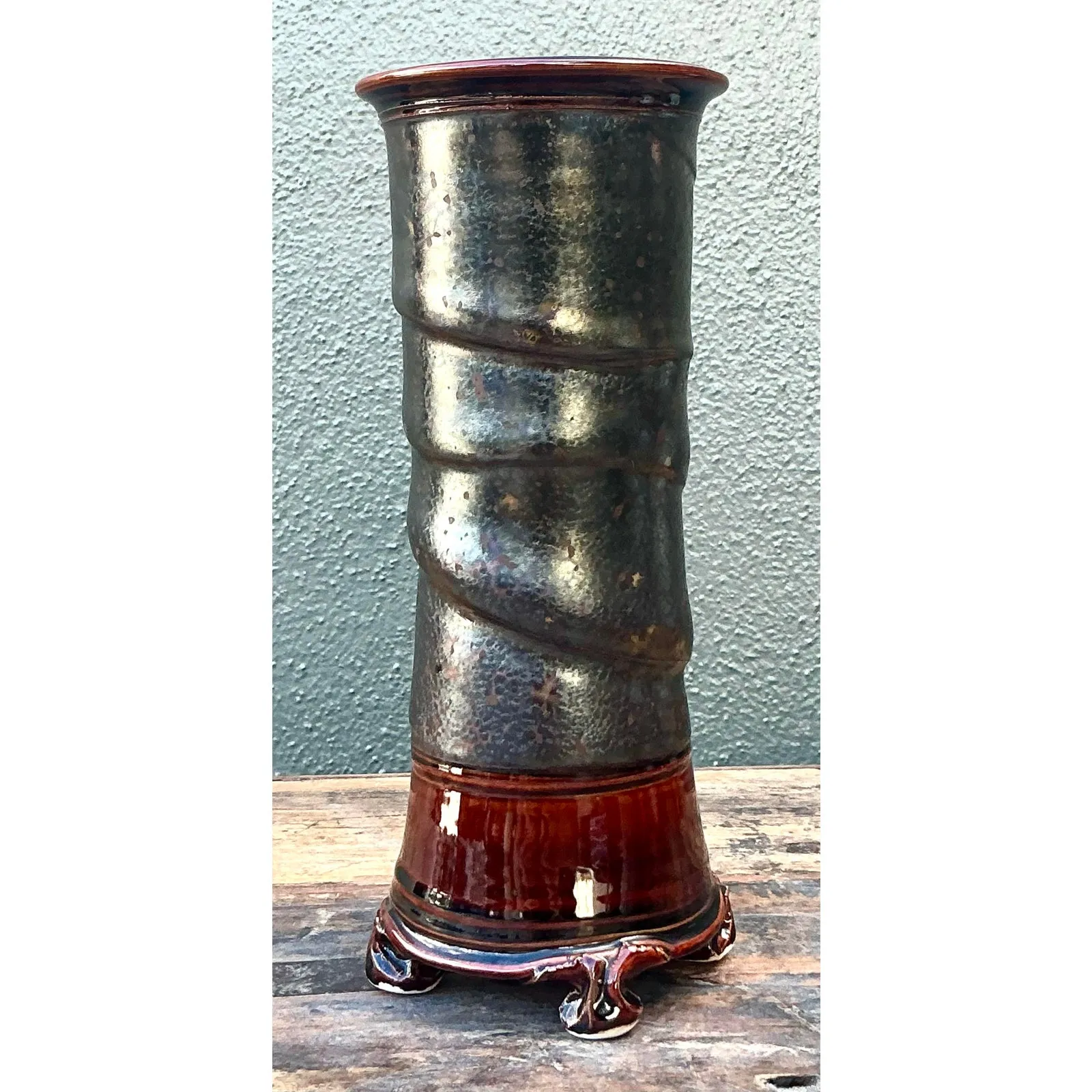 Vintage Boho Original Studio Pottery Vase - Ceramic, 4.75W x 11H — additional photo 5