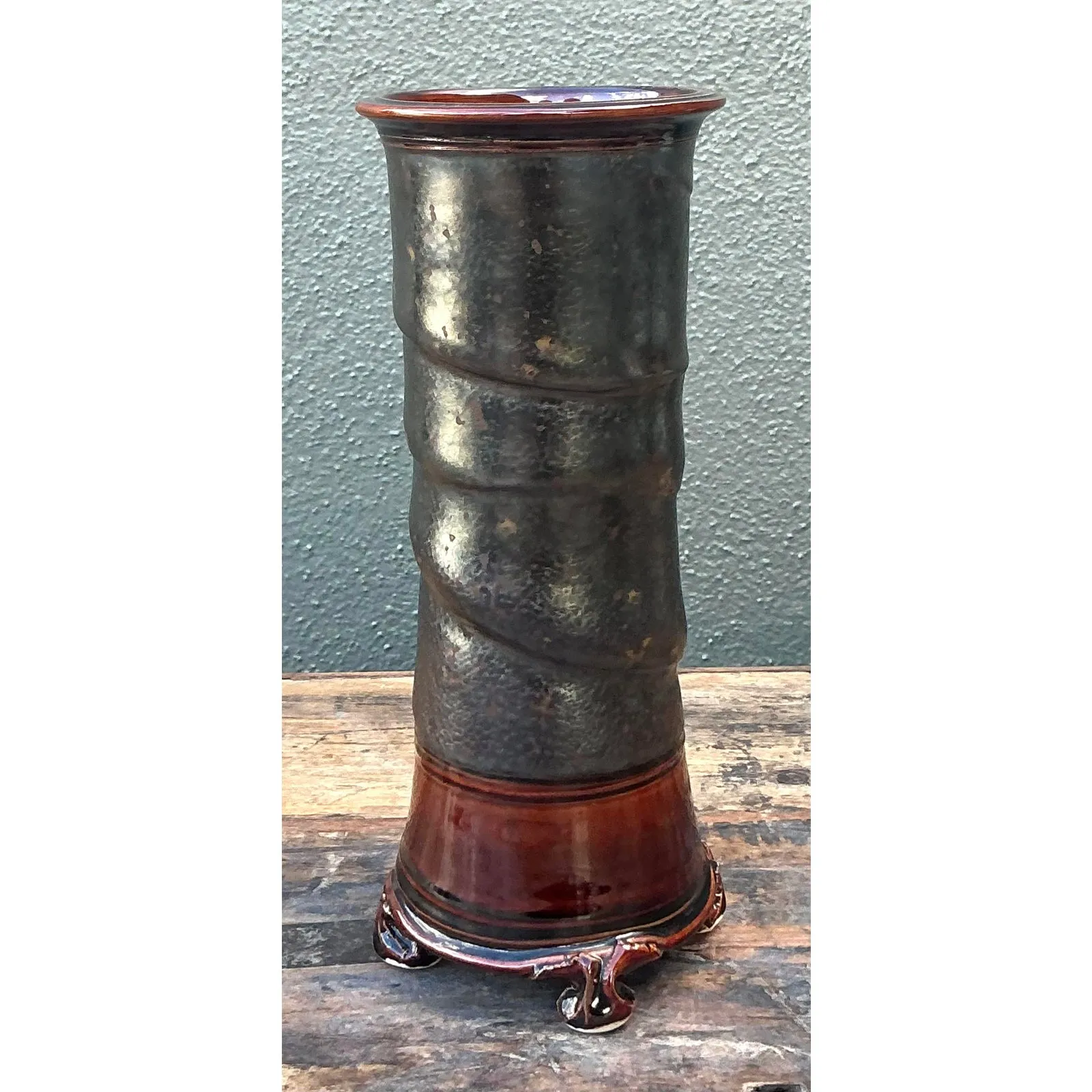 Vintage Boho Original Studio Pottery Vase - Ceramic, 4.75W x 11H — additional photo 6