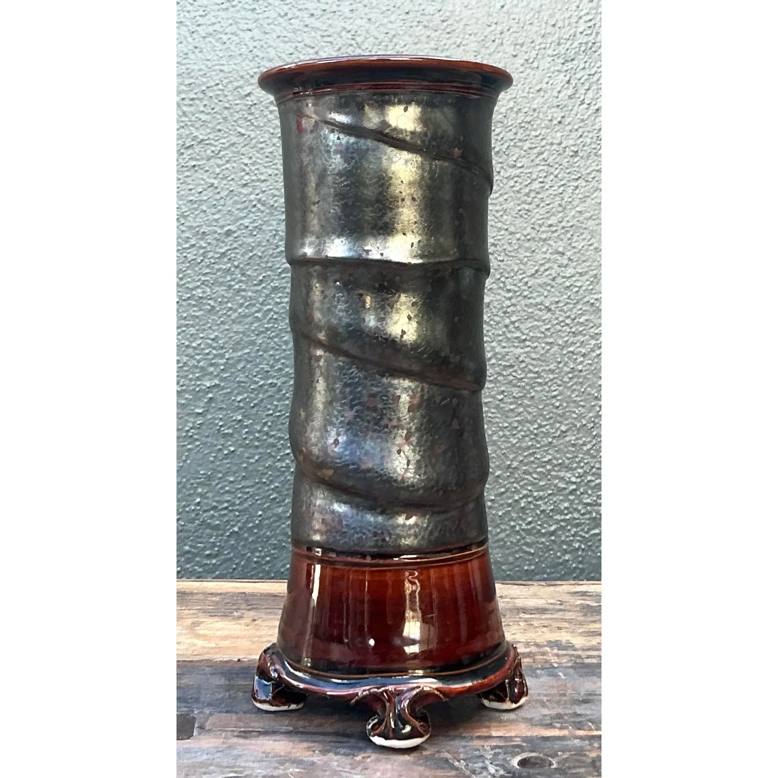 Vintage Boho Original Studio Pottery Vase - Ceramic, 4.75W x 11H — additional photo 7