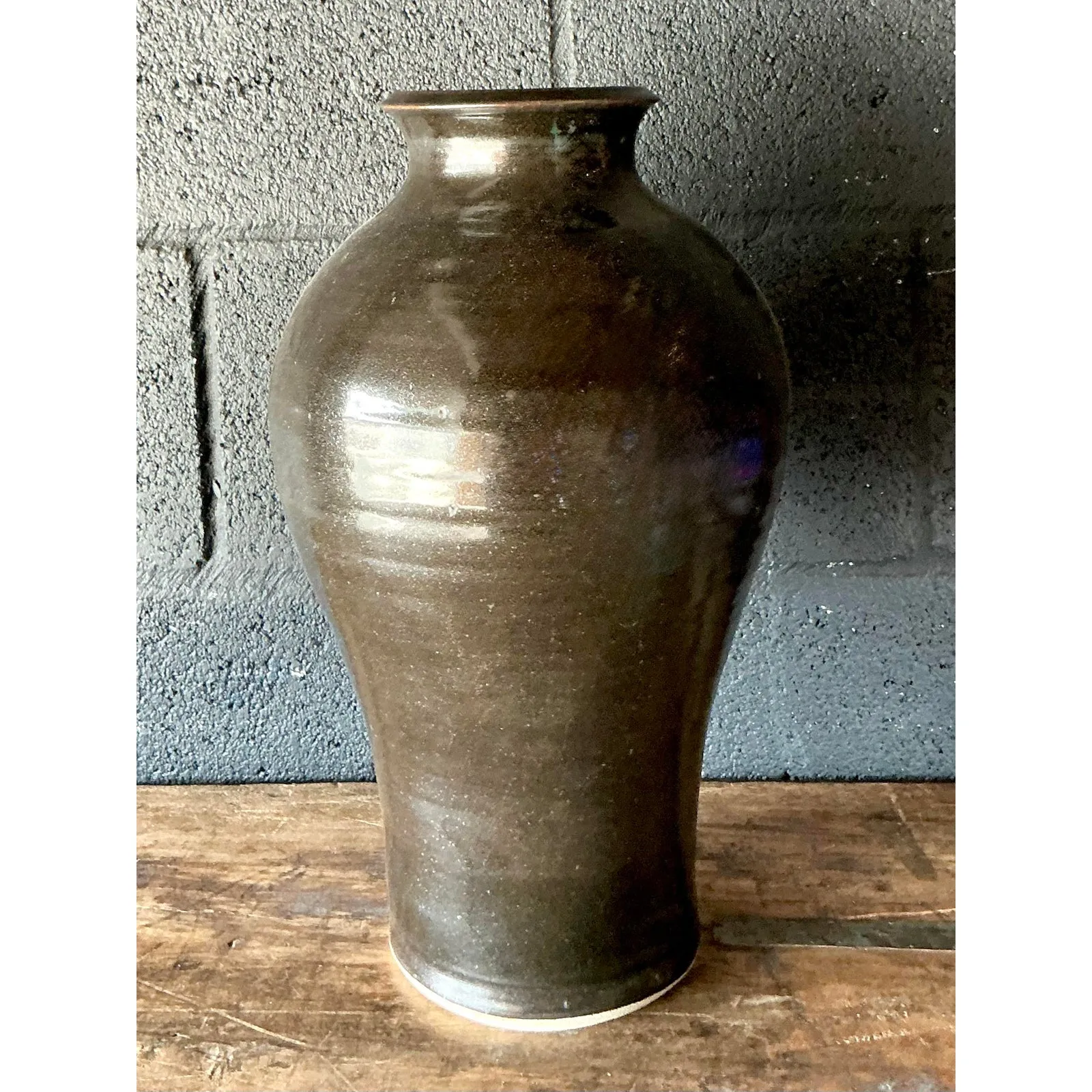 Vintage Boho Studio Pottery Vase - Ceramic, 9.5W x 16H — additional photo 1