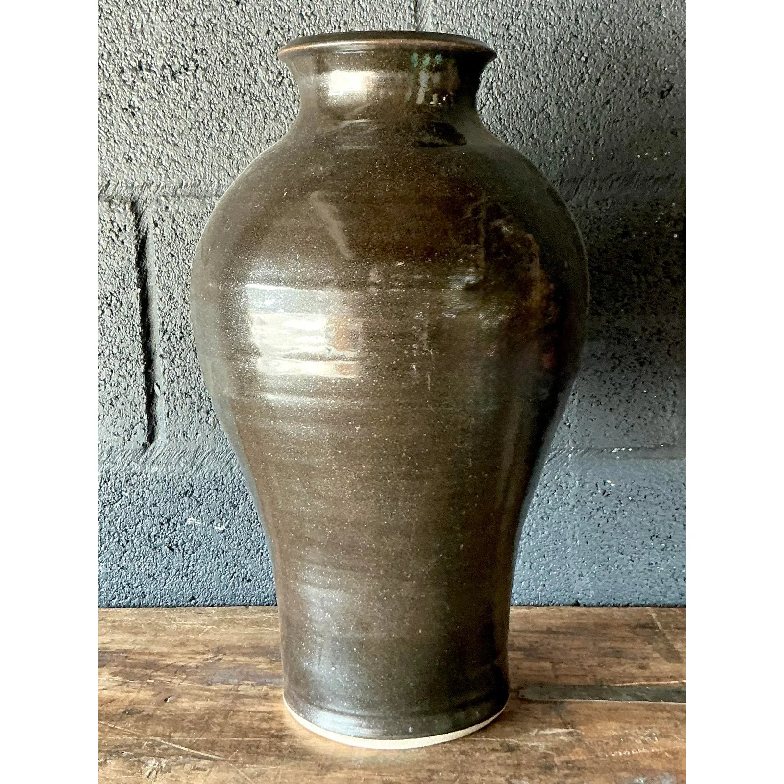 Vintage Boho Studio Pottery Vase - Ceramic, 9.5W x 16H — additional photo 3