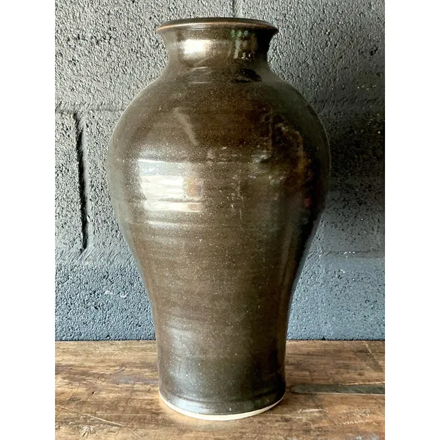 Vintage Boho Studio Pottery Vase - Ceramic, 9.5W x 16H — additional photo 3