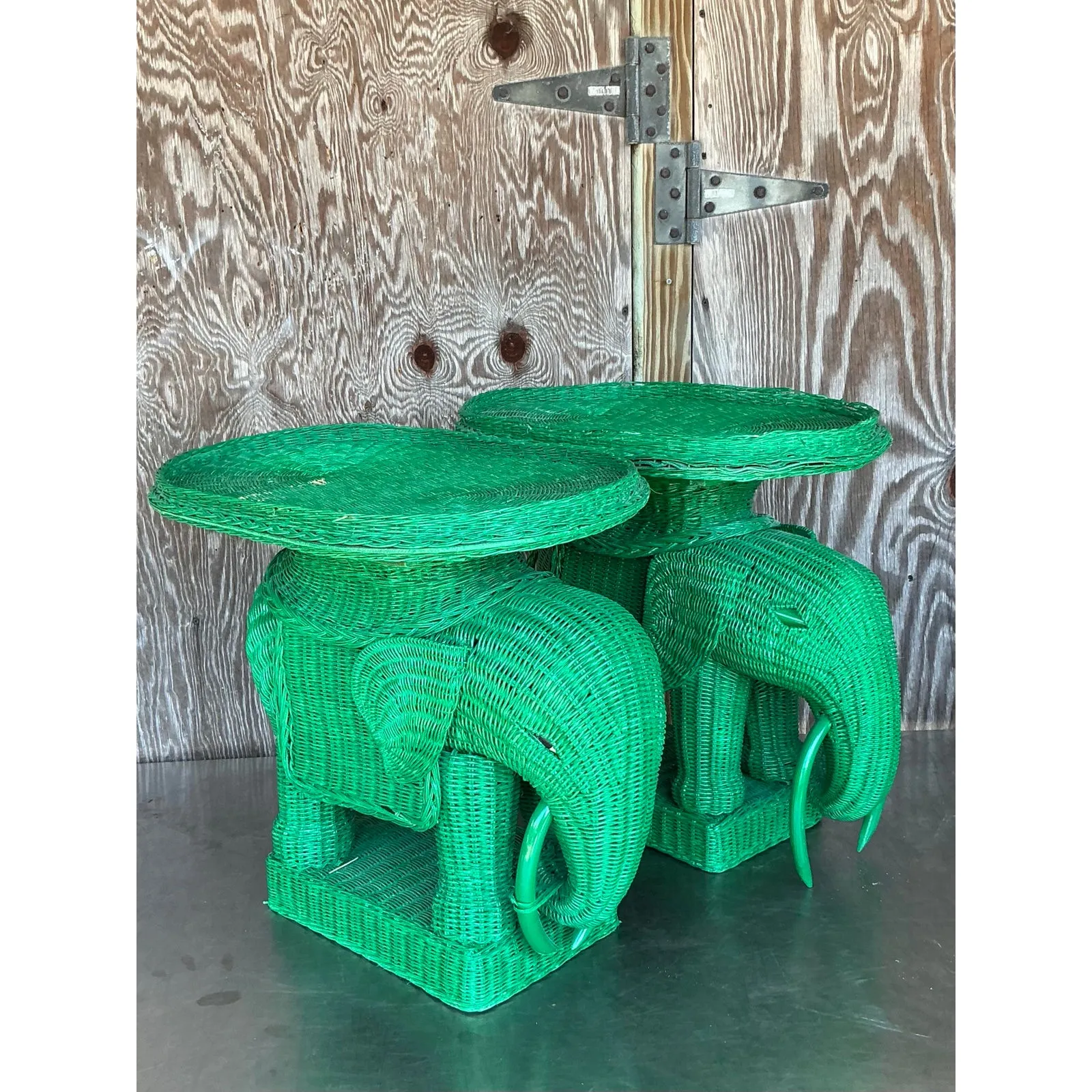 Vintage Coastal Woven Rattan Elephant Side Tables - A Pair — additional photo 2
