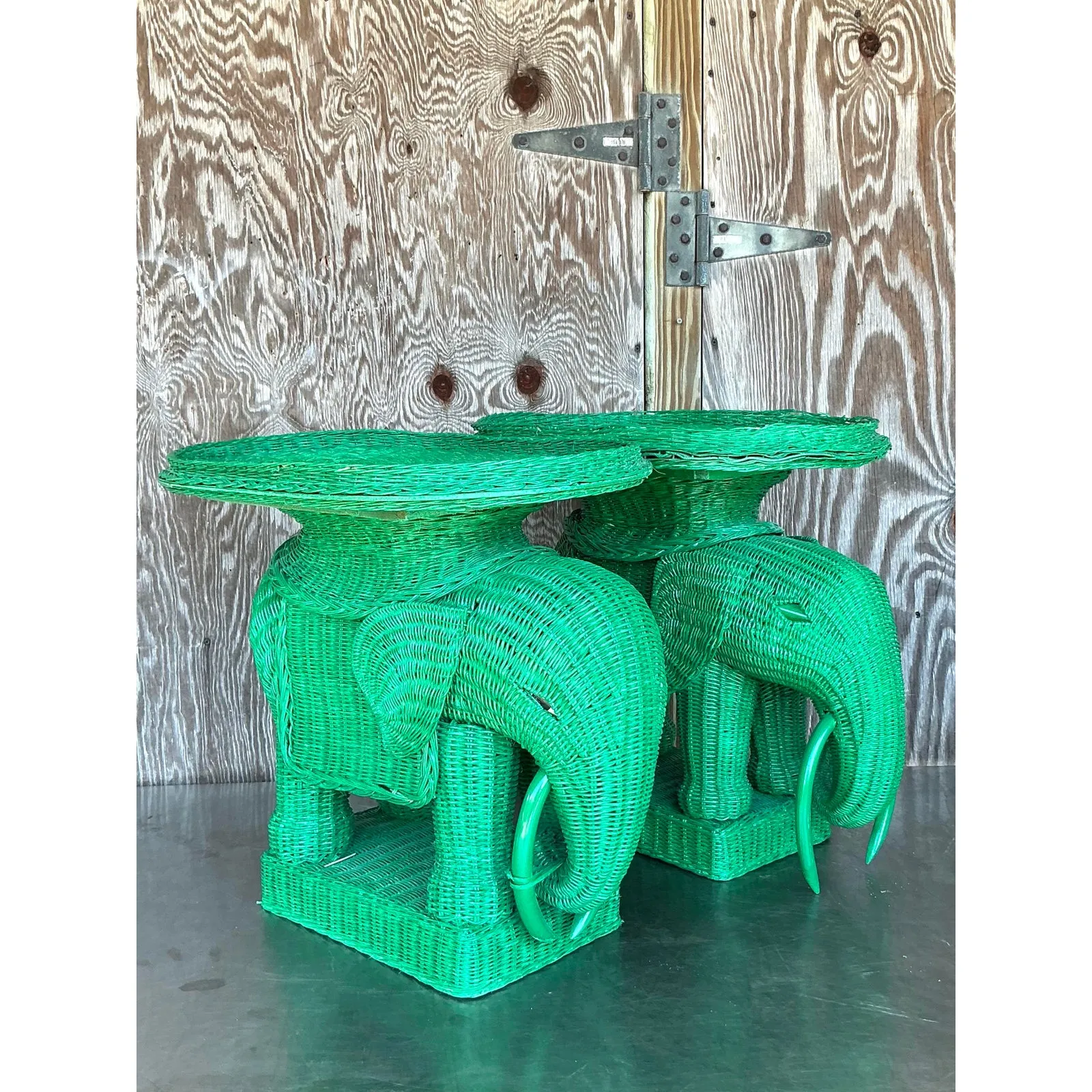 Vintage Coastal Woven Rattan Elephant Side Tables - A Pair — additional photo 4