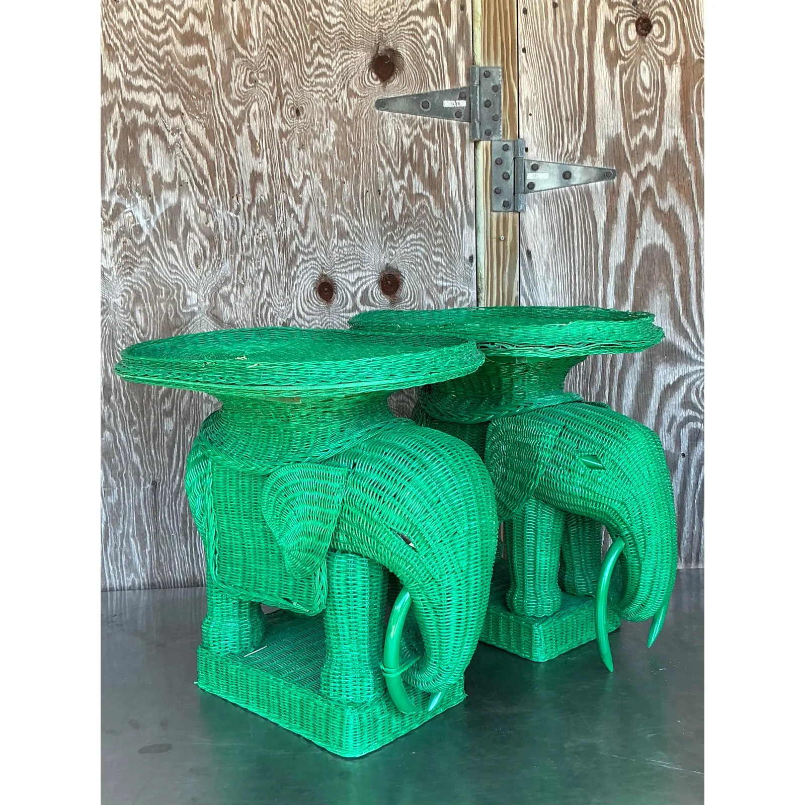 Vintage Coastal Woven Rattan Elephant Side Tables - A Pair — additional photo 3