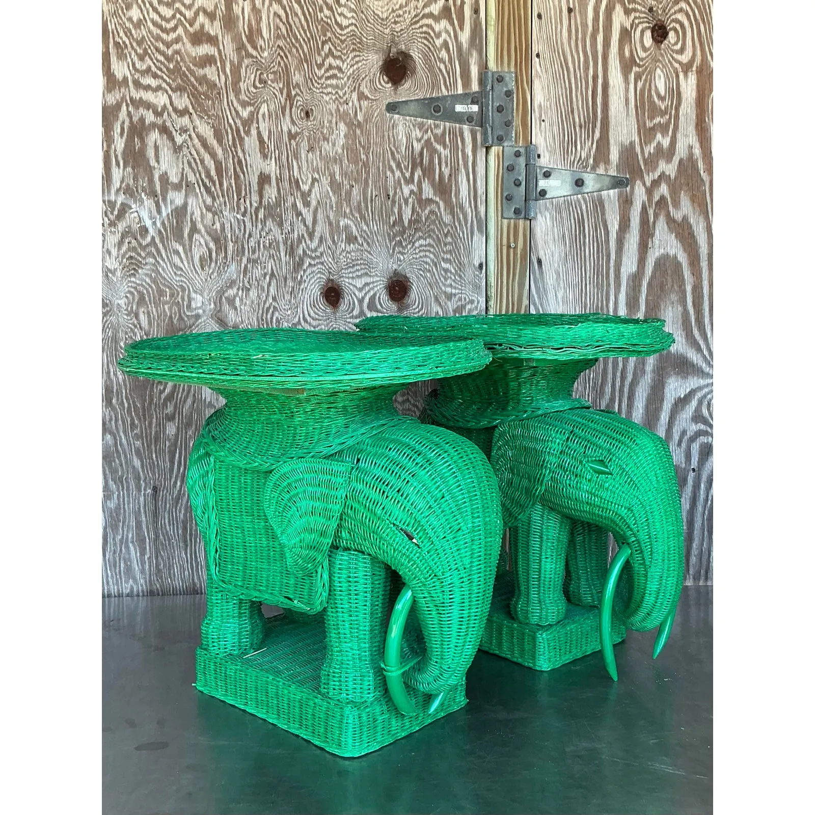 Vintage Coastal Woven Rattan Elephant Side Tables - A Pair — additional photo 7