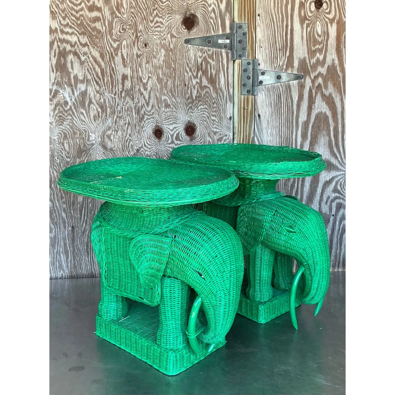 Vintage Coastal Woven Rattan Elephant Side Tables - A Pair — additional photo 8