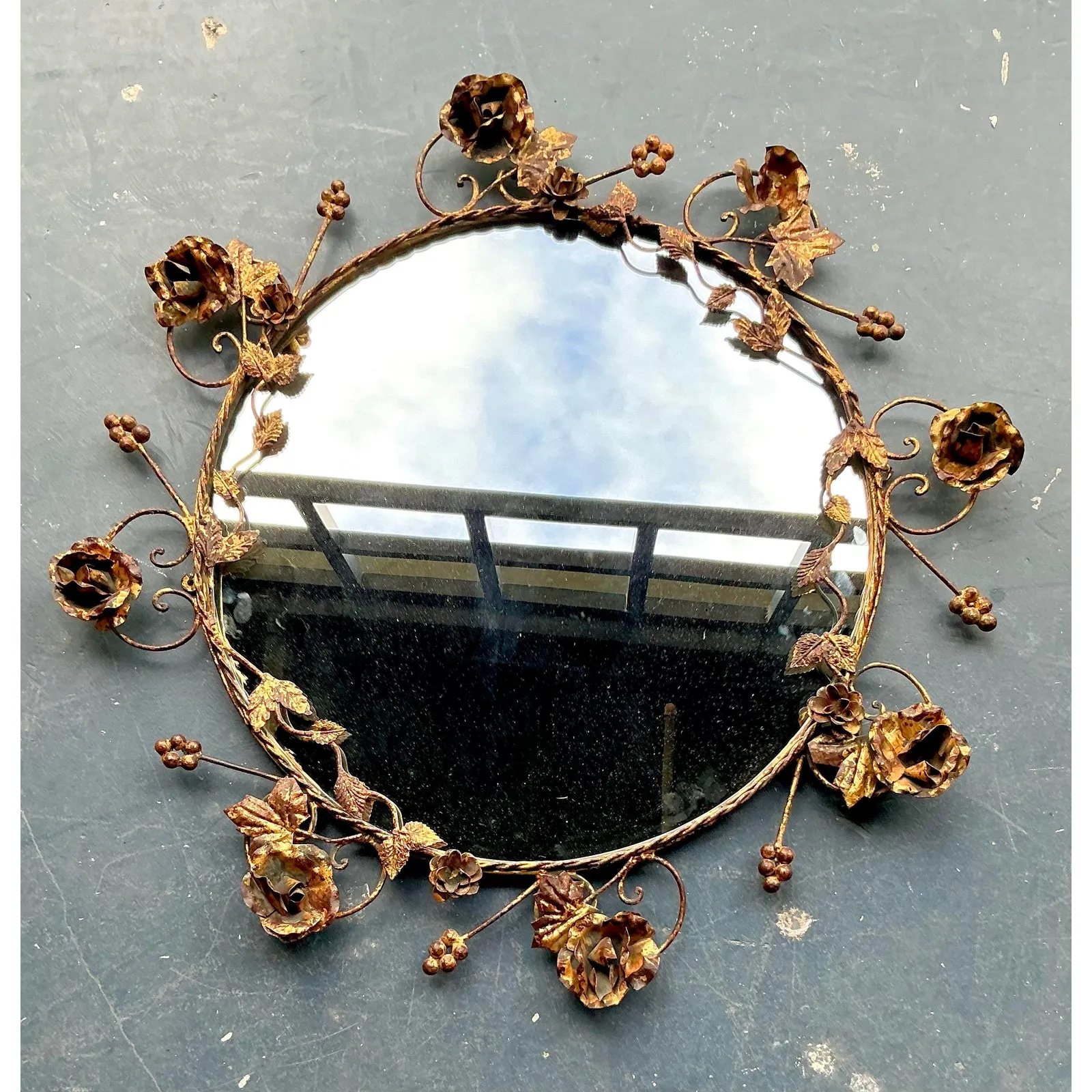 Vintage Regency Gilt Tipped Rose Vine Mirror — additional photo 1