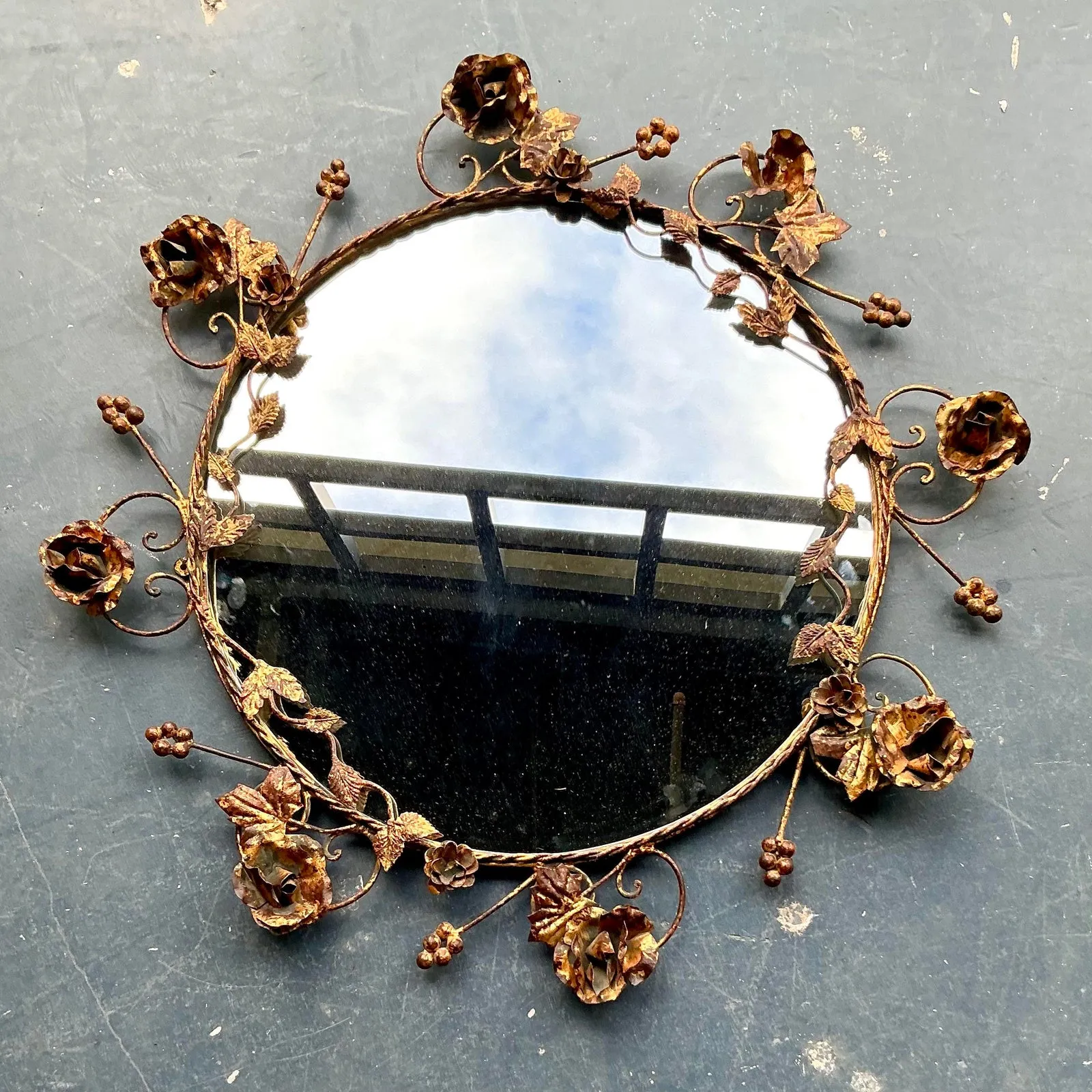 Vintage Regency Gilt Tipped Rose Vine Mirror — additional photo 2