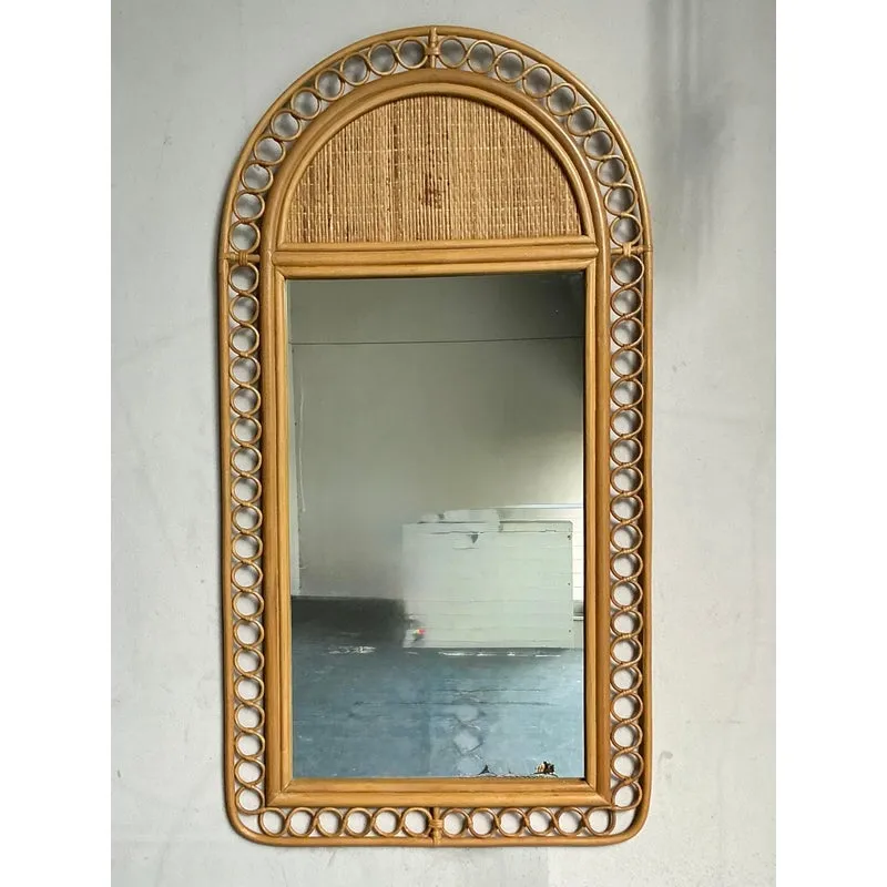 Vintage Boho Arched Rattan Rings Mirror — additional photo 3