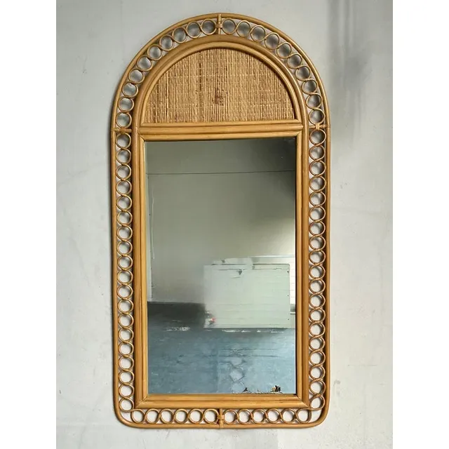 Vintage Boho Arched Rattan Rings Mirror — additional photo 4