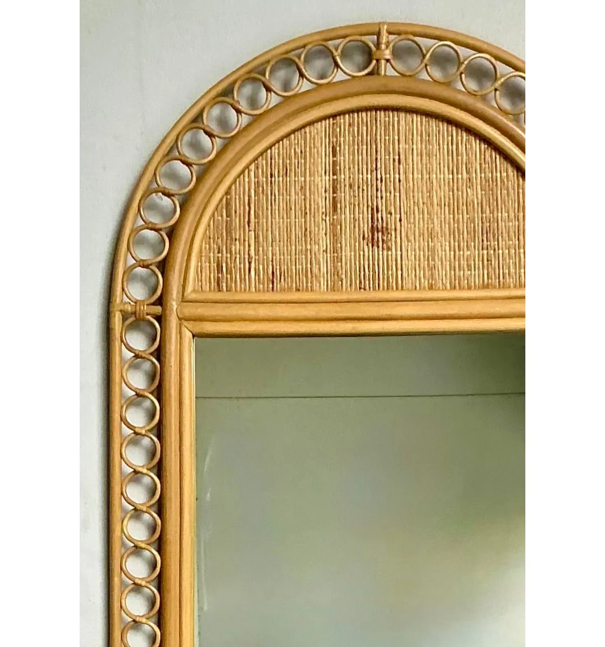 Vintage Boho Arched Rattan Rings Mirror — additional photo 5