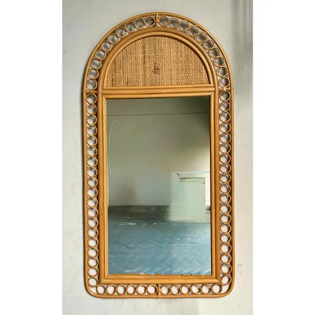 Vintage Boho Arched Rattan Rings Mirror — additional photo 1