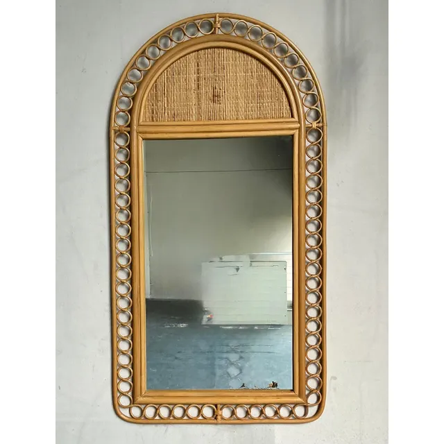 Vintage Boho Arched Rattan Rings Mirror — additional photo 3
