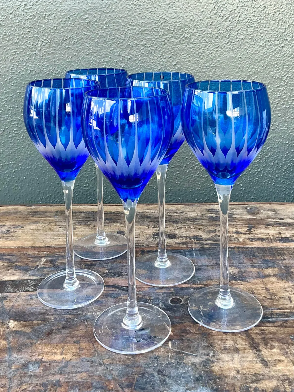 Vintage Boho Cut Crystal Blue Goblets - Set of 5 — additional photo 2