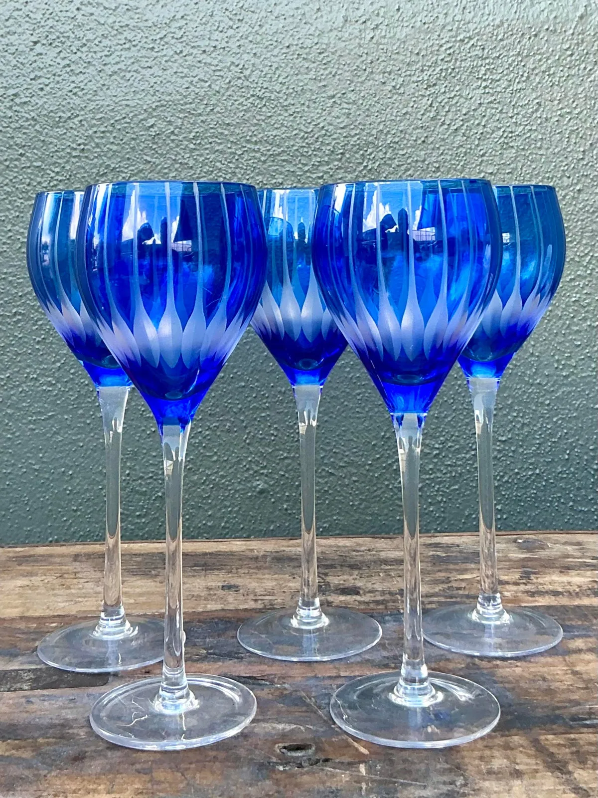 Vintage Boho Cut Crystal Blue Goblets - Set of 5 — additional photo 3