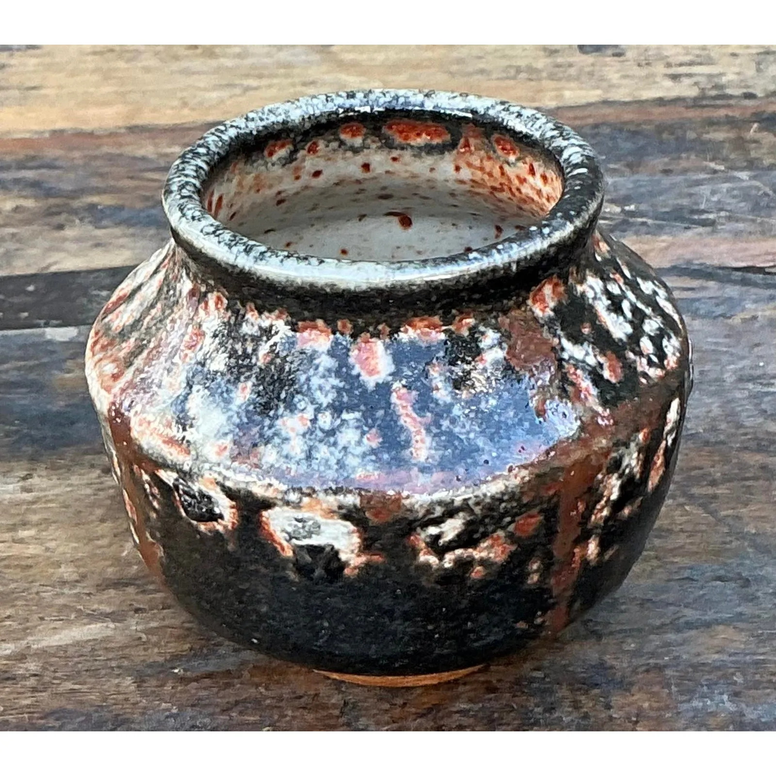 Vintage Boho Original Studio Pottery Small Vase - Ceramic, 3.75W x 3.25H — additional photo 1