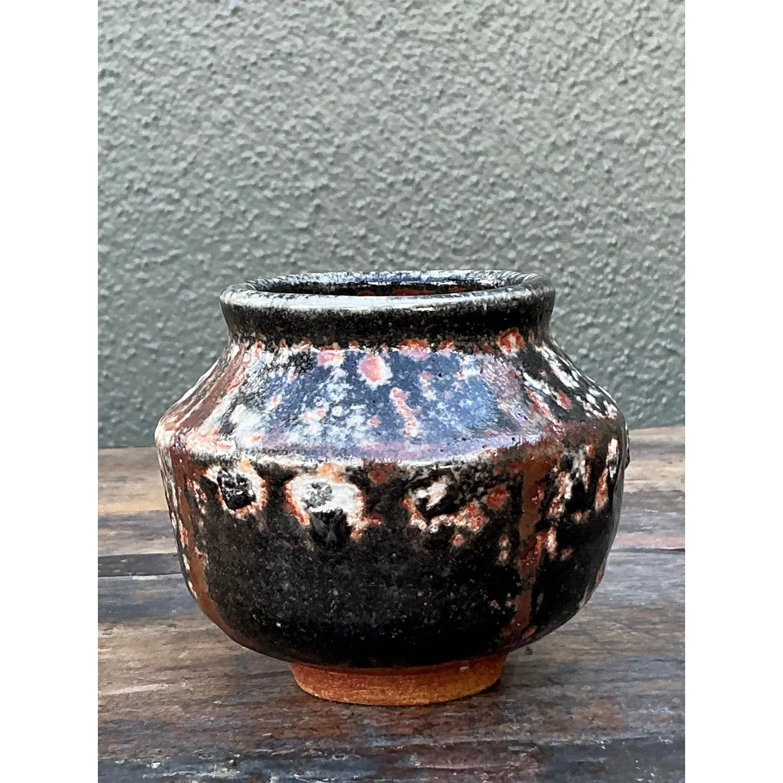 Vintage Boho Original Studio Pottery Small Vase - Ceramic, 3.75W x 3.25H — additional photo 2