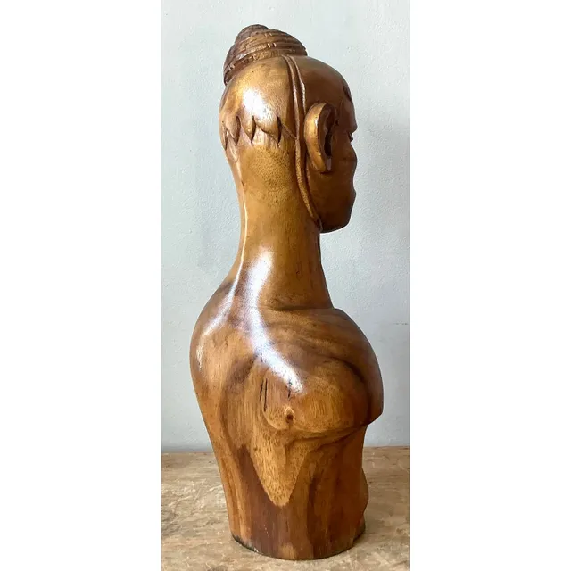 Vintage Boho Carved Wooden Bust of Woman — additional photo 6