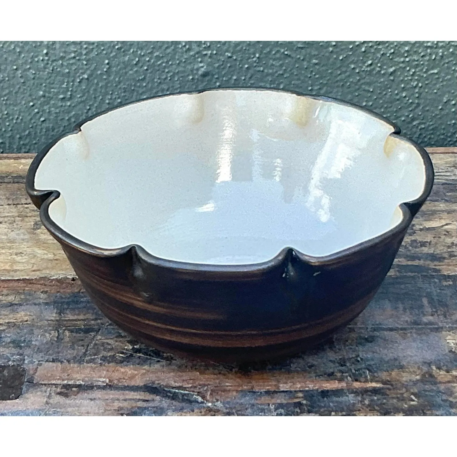 Vintage Boho Original Studio Pottery Nipped Bowl — additional photo 1
