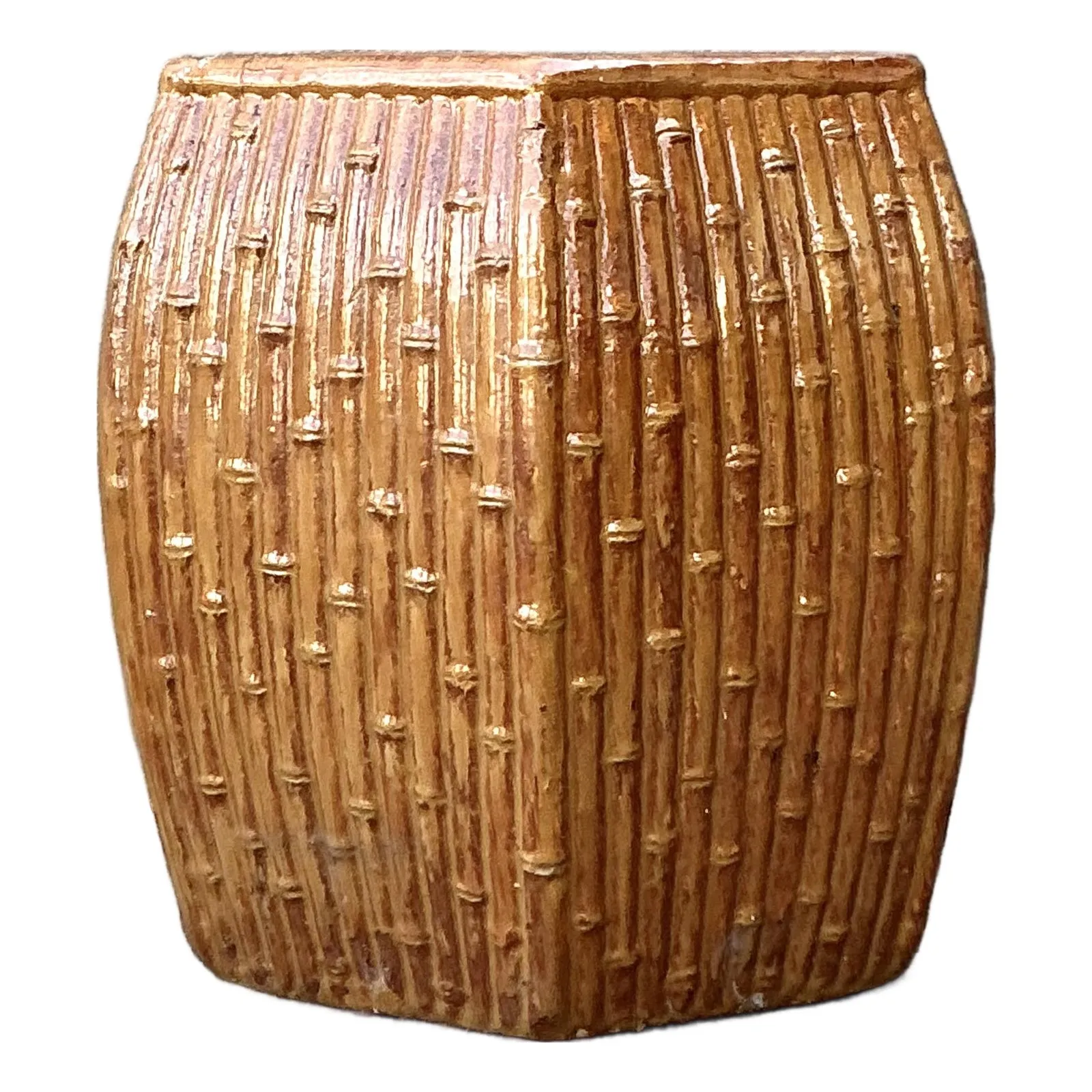 Vintage Boho Bamboo Glazed Ceramic Low Stool
