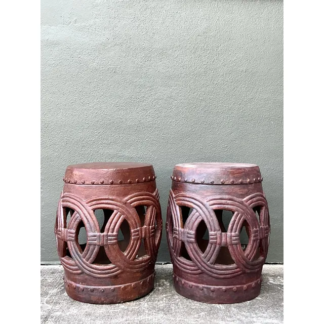 Vintage Boho Glazed Ceramic Rings Low Stools - A Pair — additional photo 5