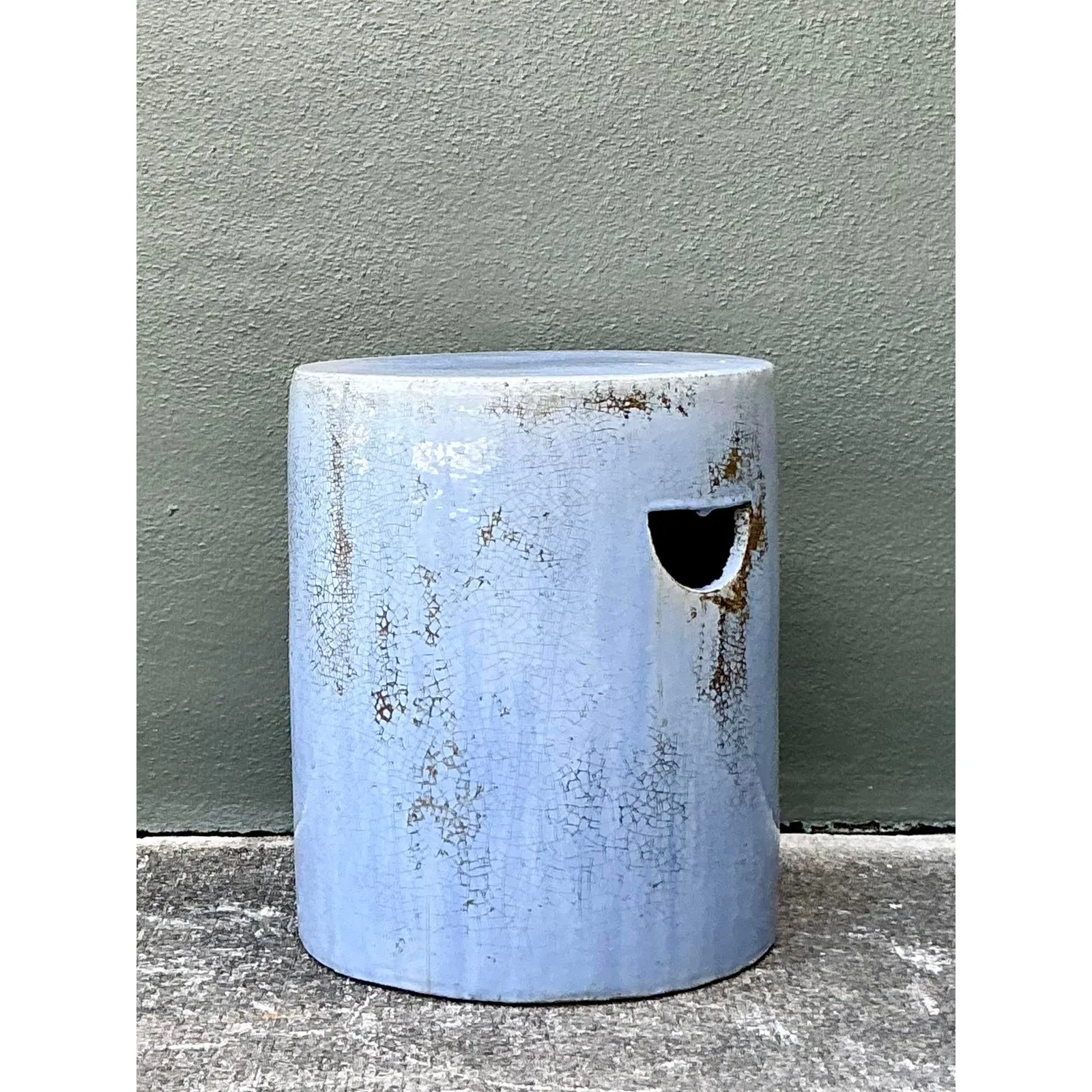 Vintage Boho Crackle Glaze Low Stool — additional photo 1