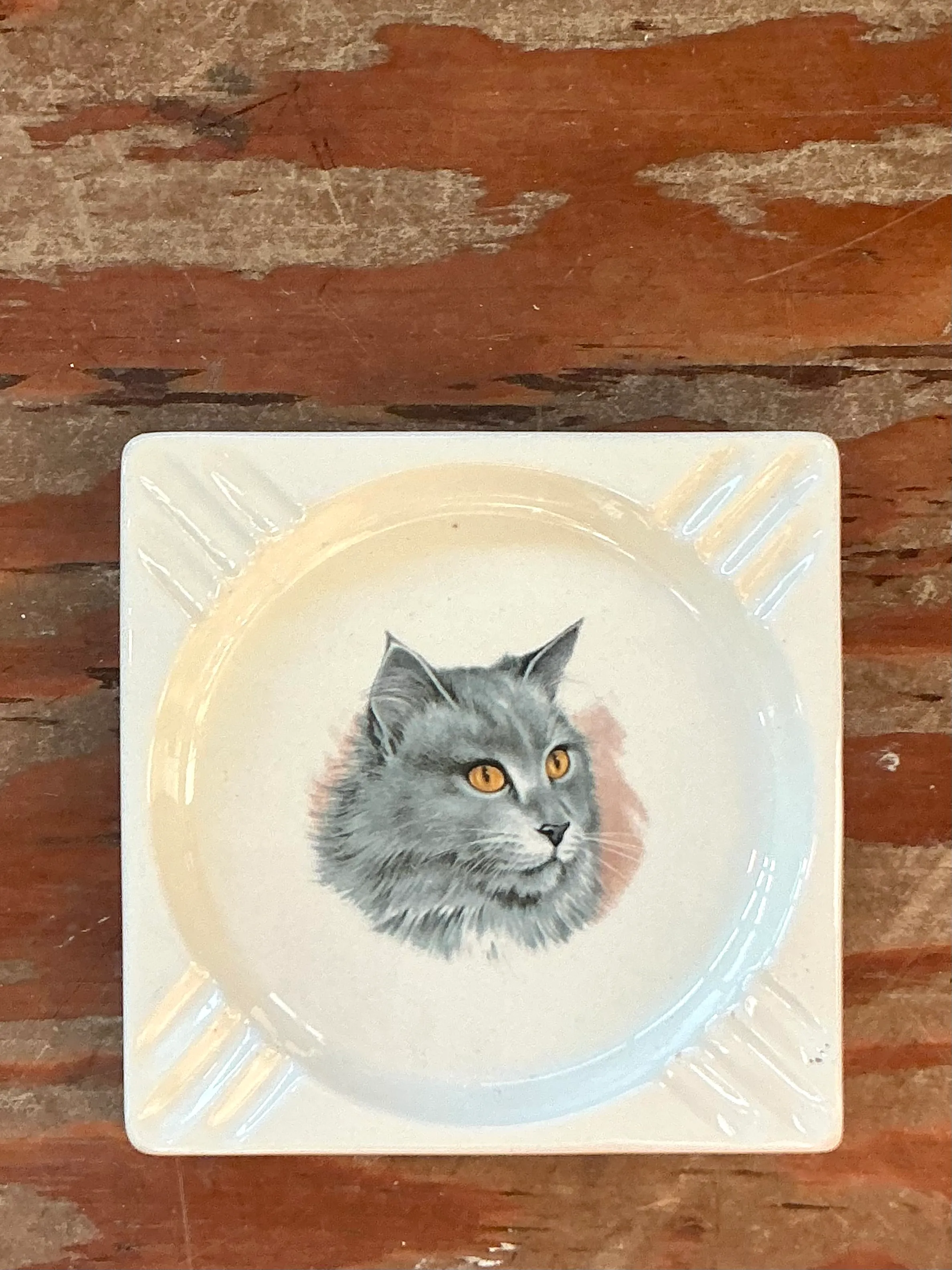 Vintage Boho Glazed Ceramic Cat Ashtray — additional photo 2