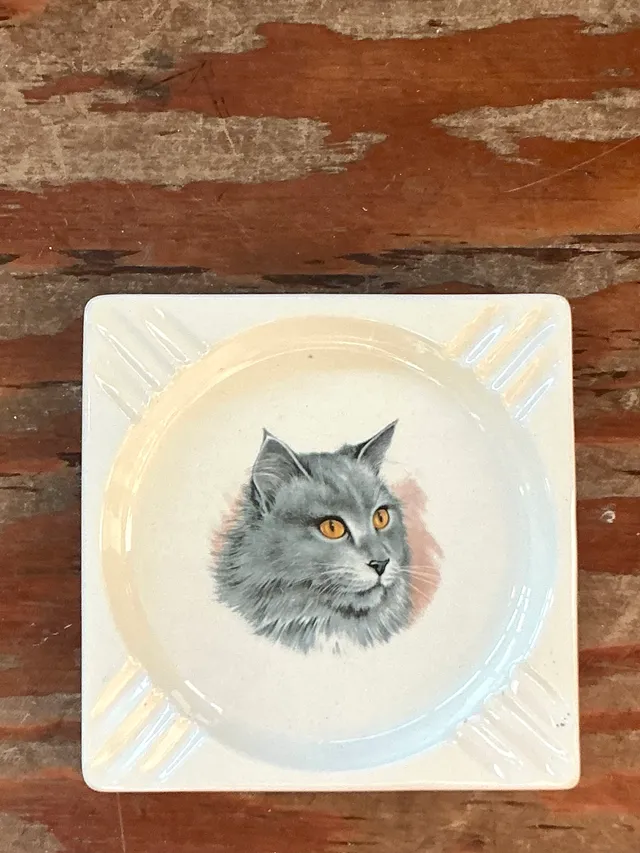 Vintage Boho Glazed Ceramic Cat Ashtray — additional photo 1