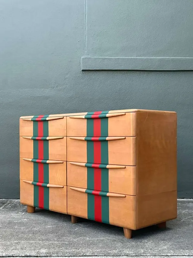Vintage Boho MCM Heywood-Wakefield Racing Stripe Dresser — additional photo 2