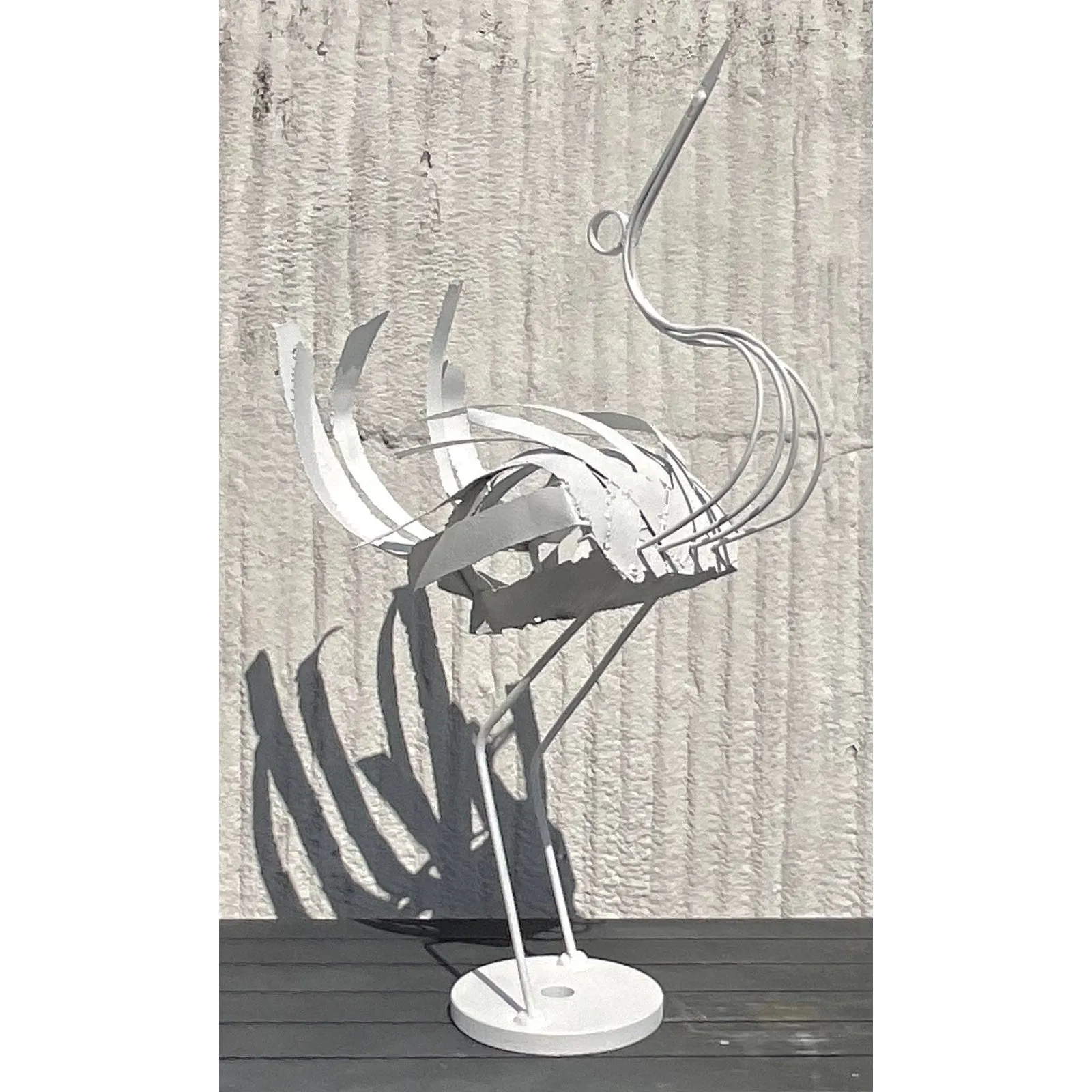 Vintage Boho Monumental Wrought Iron Crane Sculpture — additional photo 1