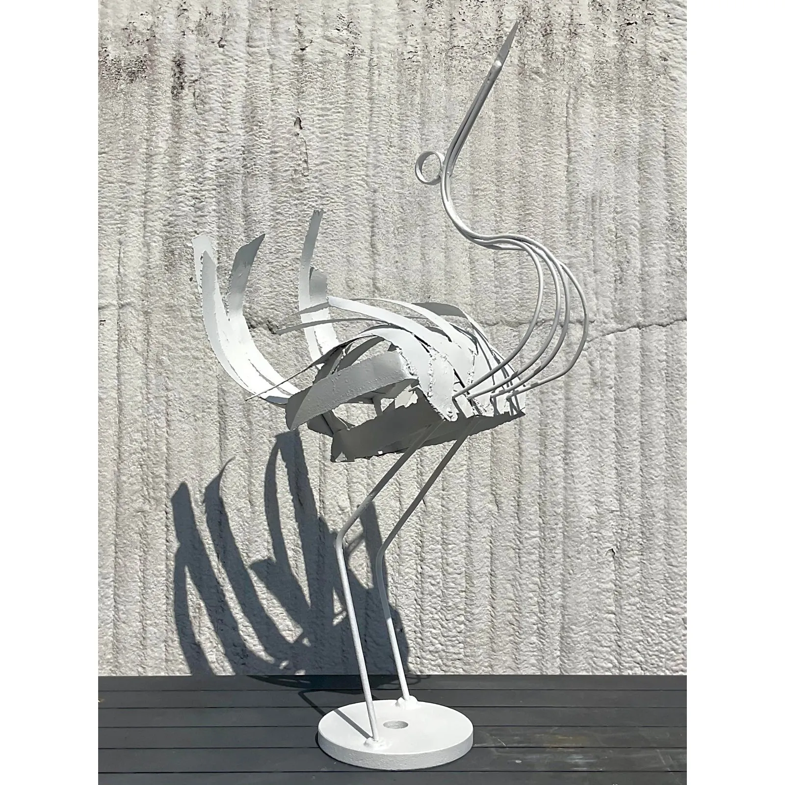 Vintage Boho Monumental Wrought Iron Crane Sculpture — additional photo 5