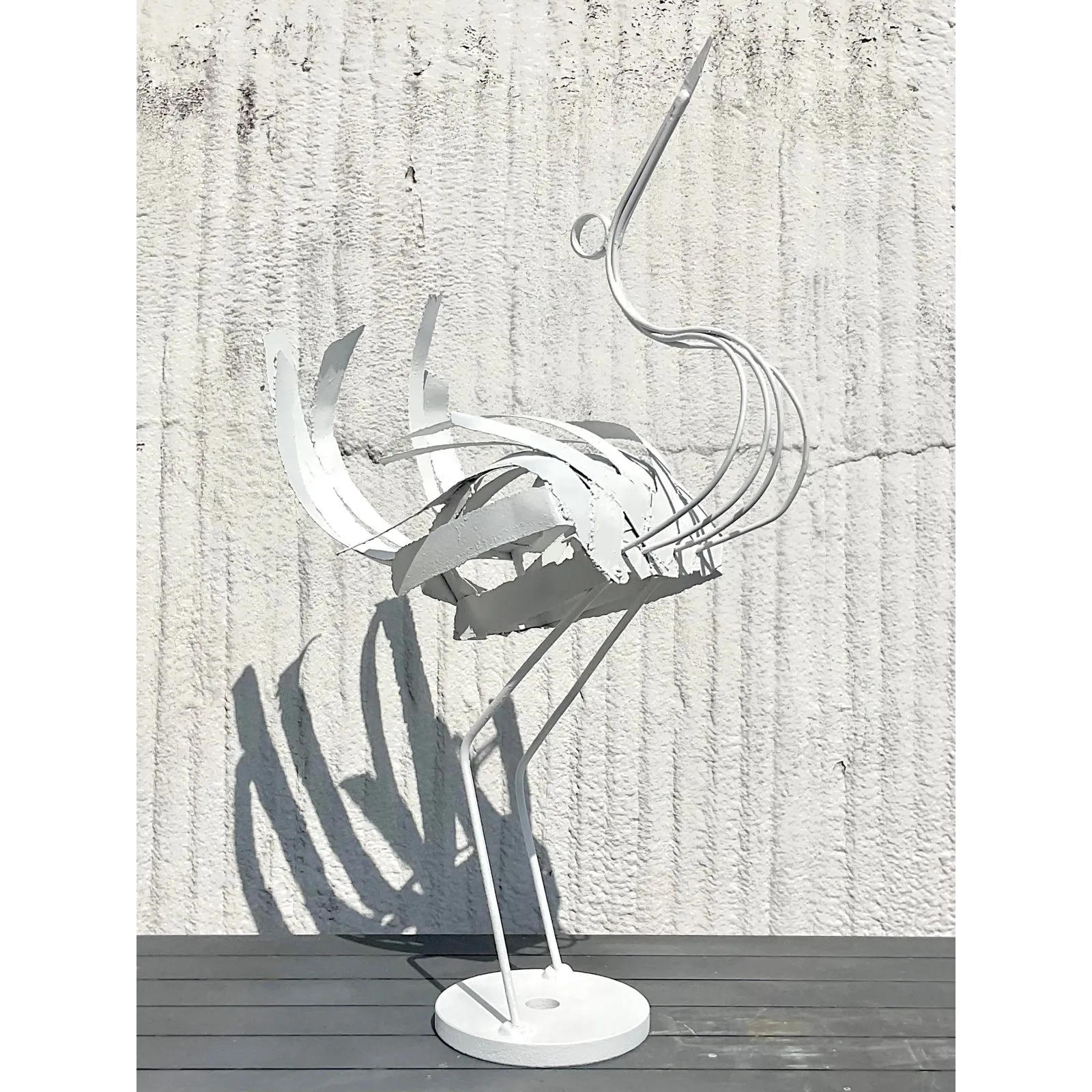 Vintage Boho Monumental Wrought Iron Crane Sculpture — additional photo 3