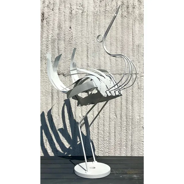 Vintage Boho Monumental Wrought Iron Crane Sculpture — additional photo 4