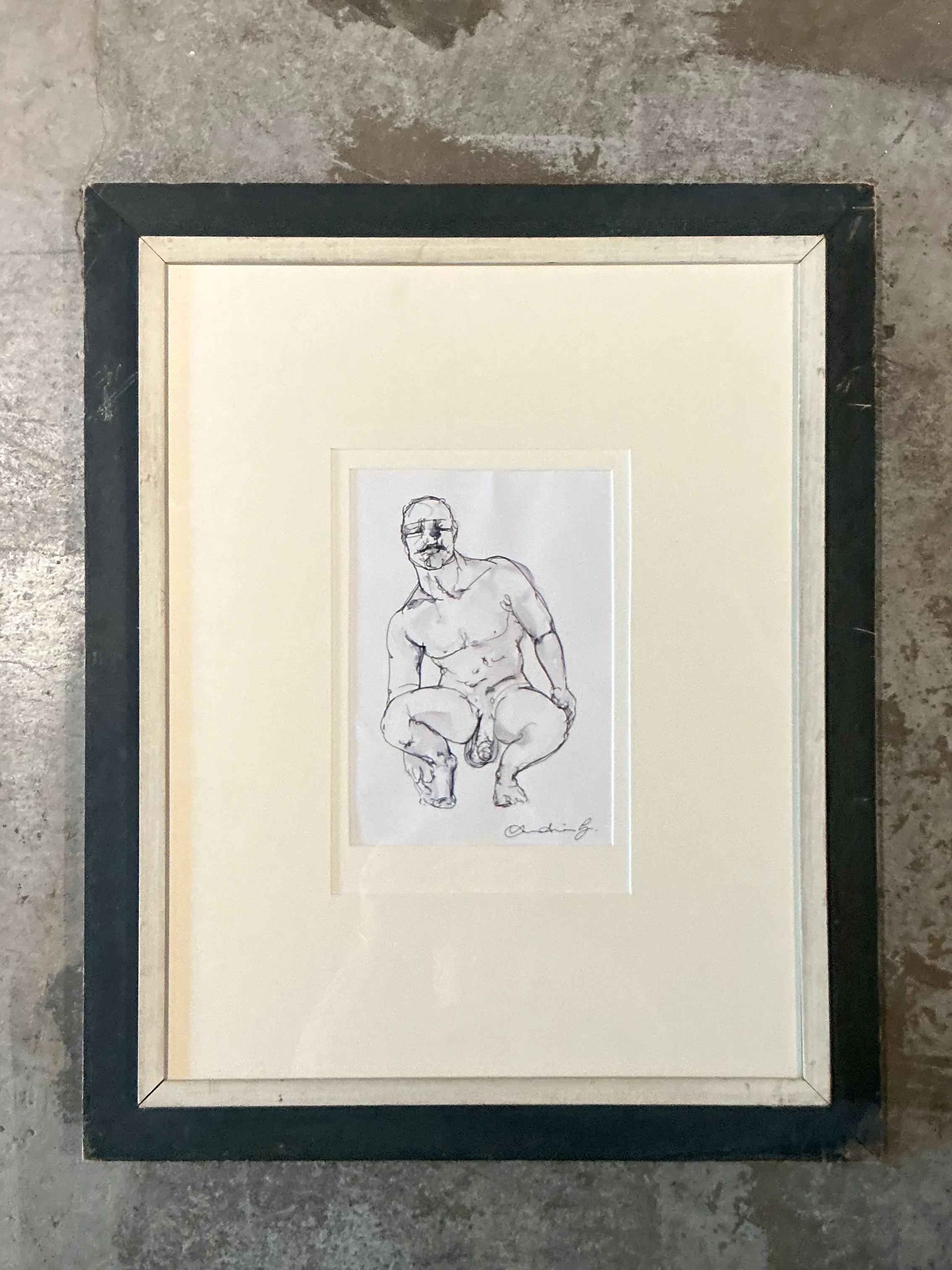 Vintage Boho Original Ink On Paper a nude Sketch Of Man — additional photo 1
