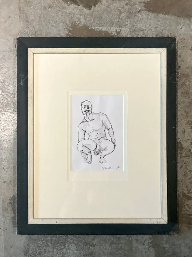 Vintage Boho Original Ink On Paper a nude Sketch Of Man — additional photo 1