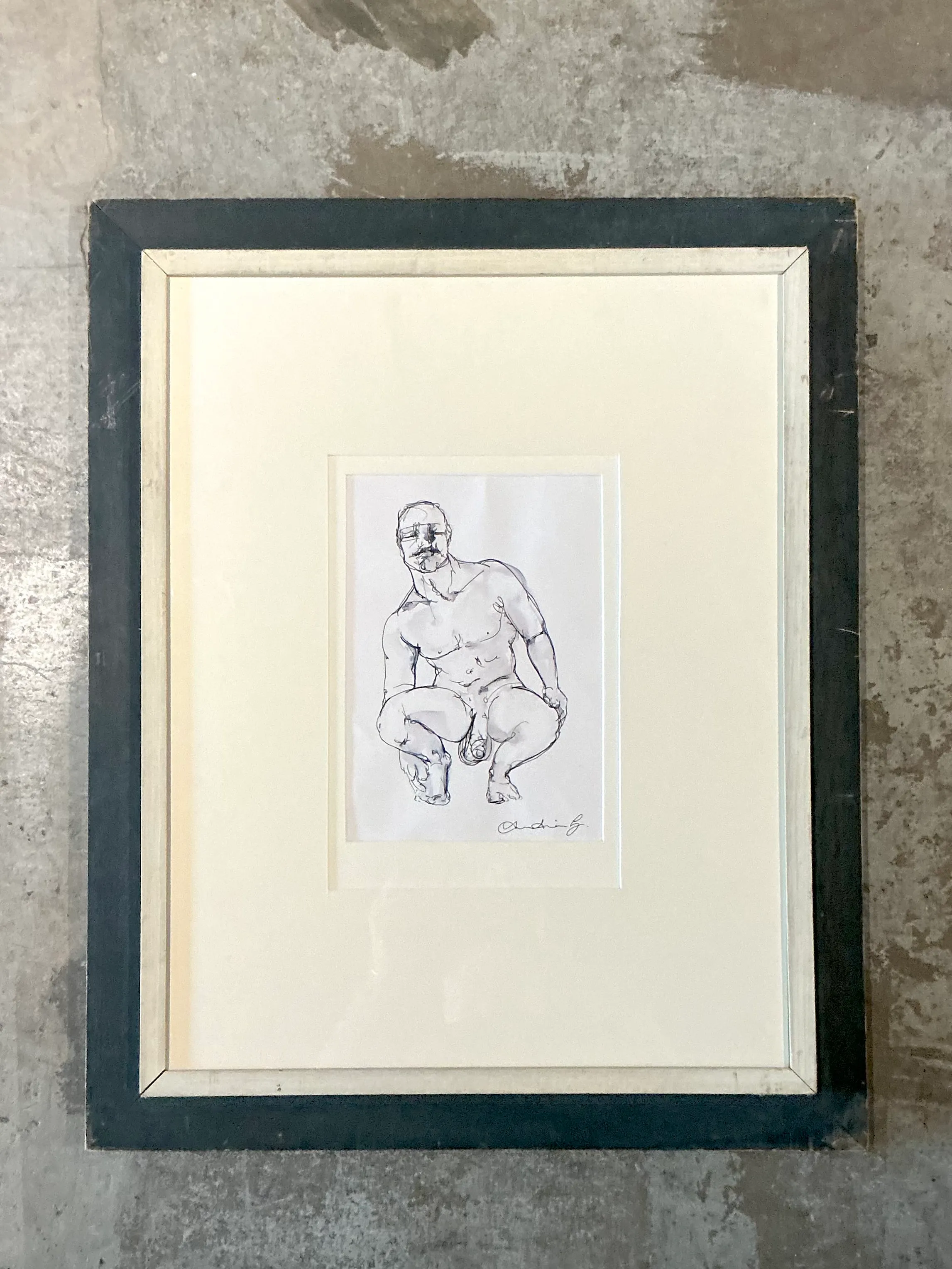 Vintage Boho Original Ink On Paper a nude Sketch Of Man — additional photo 5