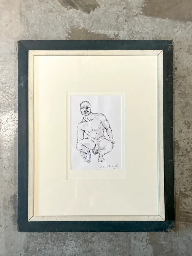 Vintage Boho Original Ink On Paper a nude Sketch Of Man — additional photo 5