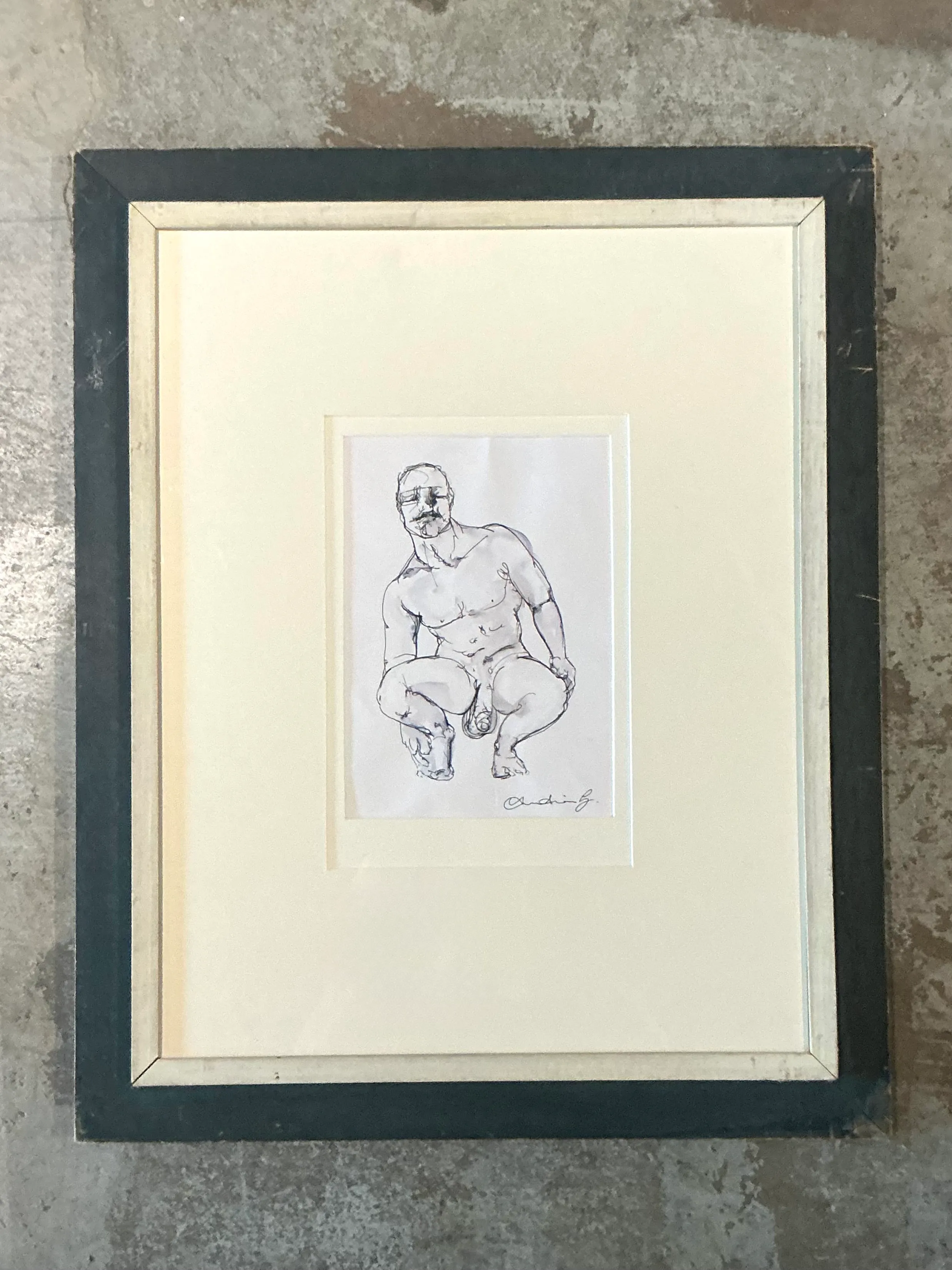 Vintage Boho Original Ink On Paper a nude Sketch Of Man — additional photo 2