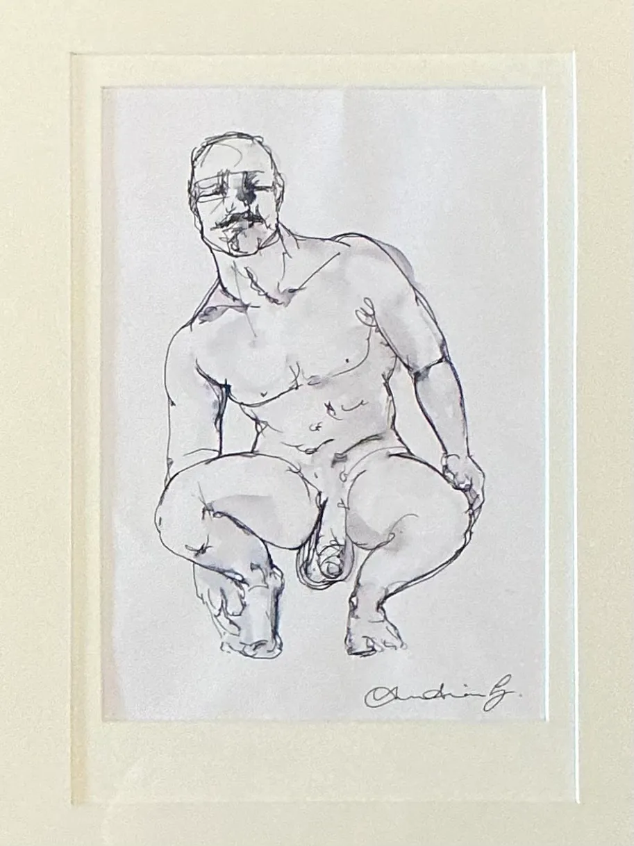 Vintage Boho Original Ink On Paper a nude Sketch Of Man — additional photo 3