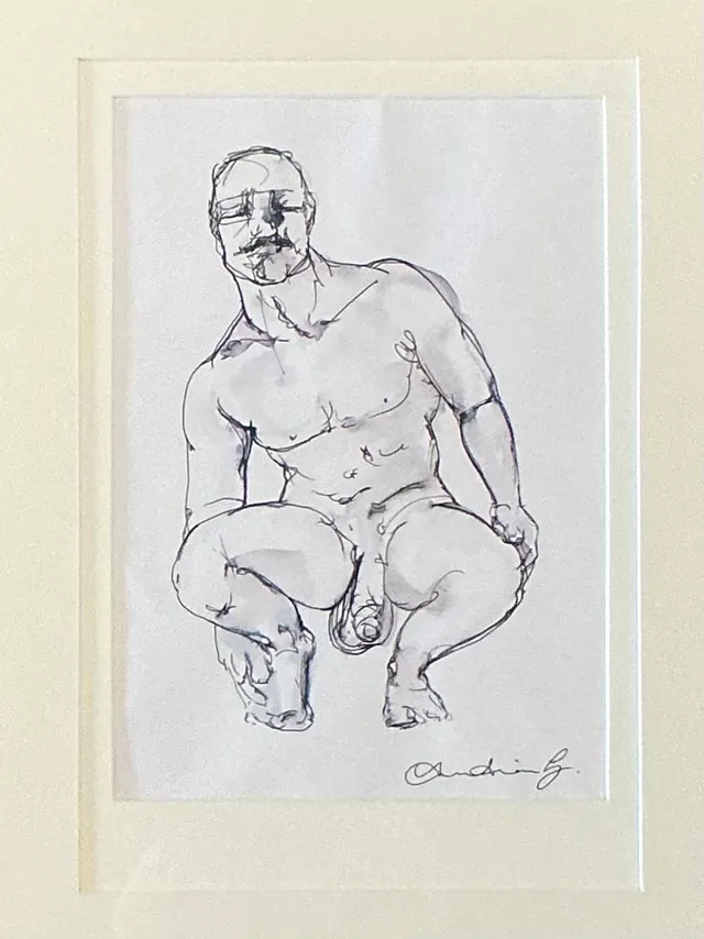 Vintage Boho Original Ink On Paper a nude Sketch Of Man — additional photo 3