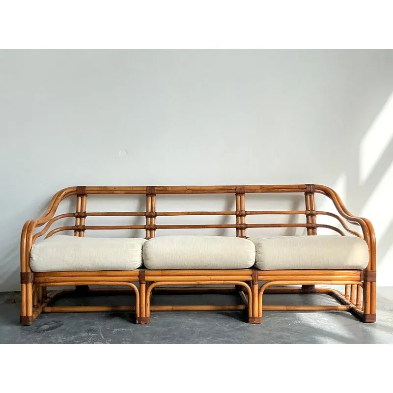 Vintage Boho Brown Jordan Bent Rattan Sofa — additional photo 4