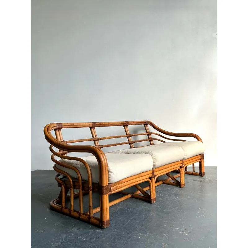 Vintage Boho Brown Jordan Bent Rattan Sofa