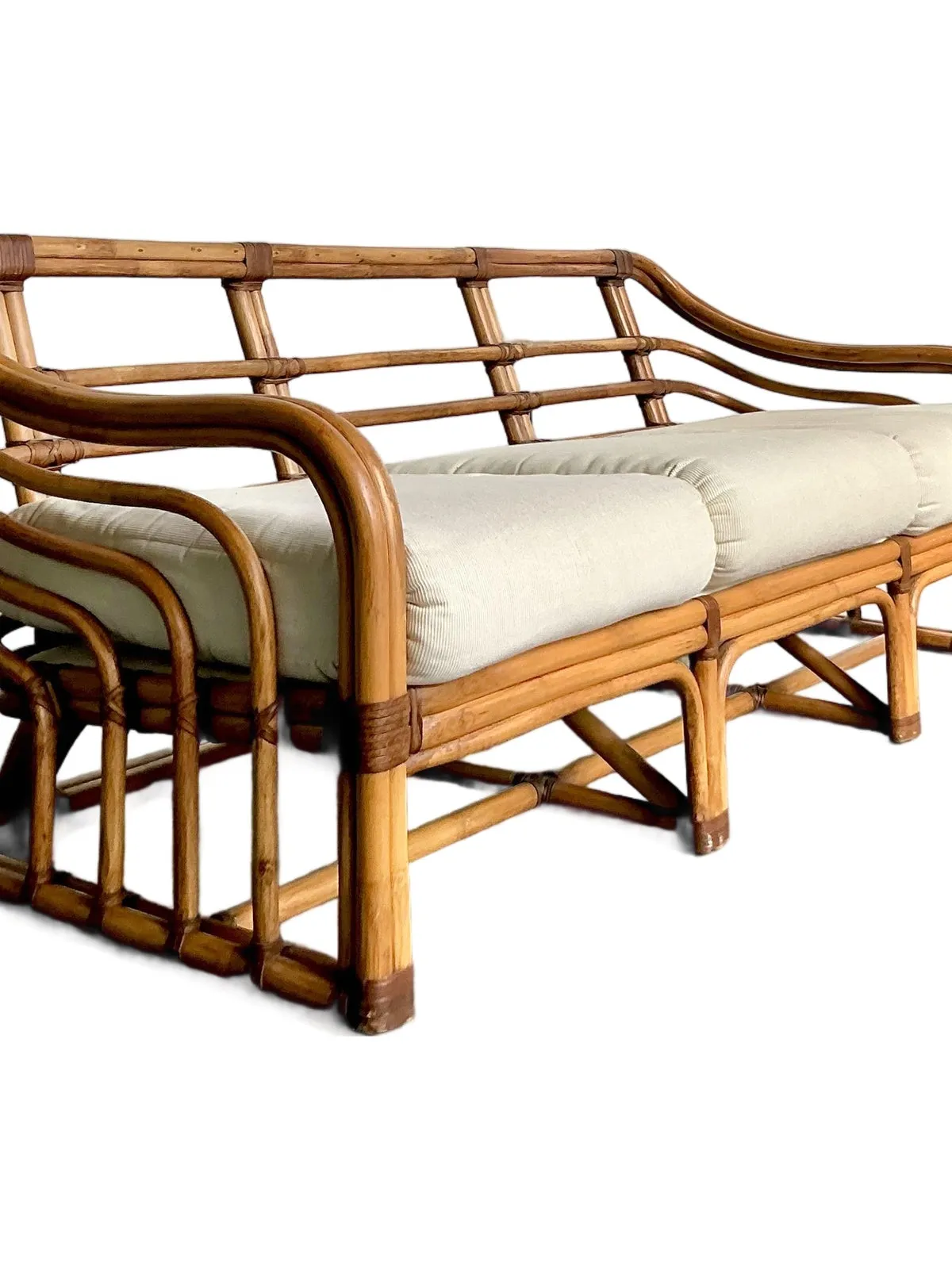 Vintage Boho Brown Jordan Bent Rattan Sofa — additional photo 8