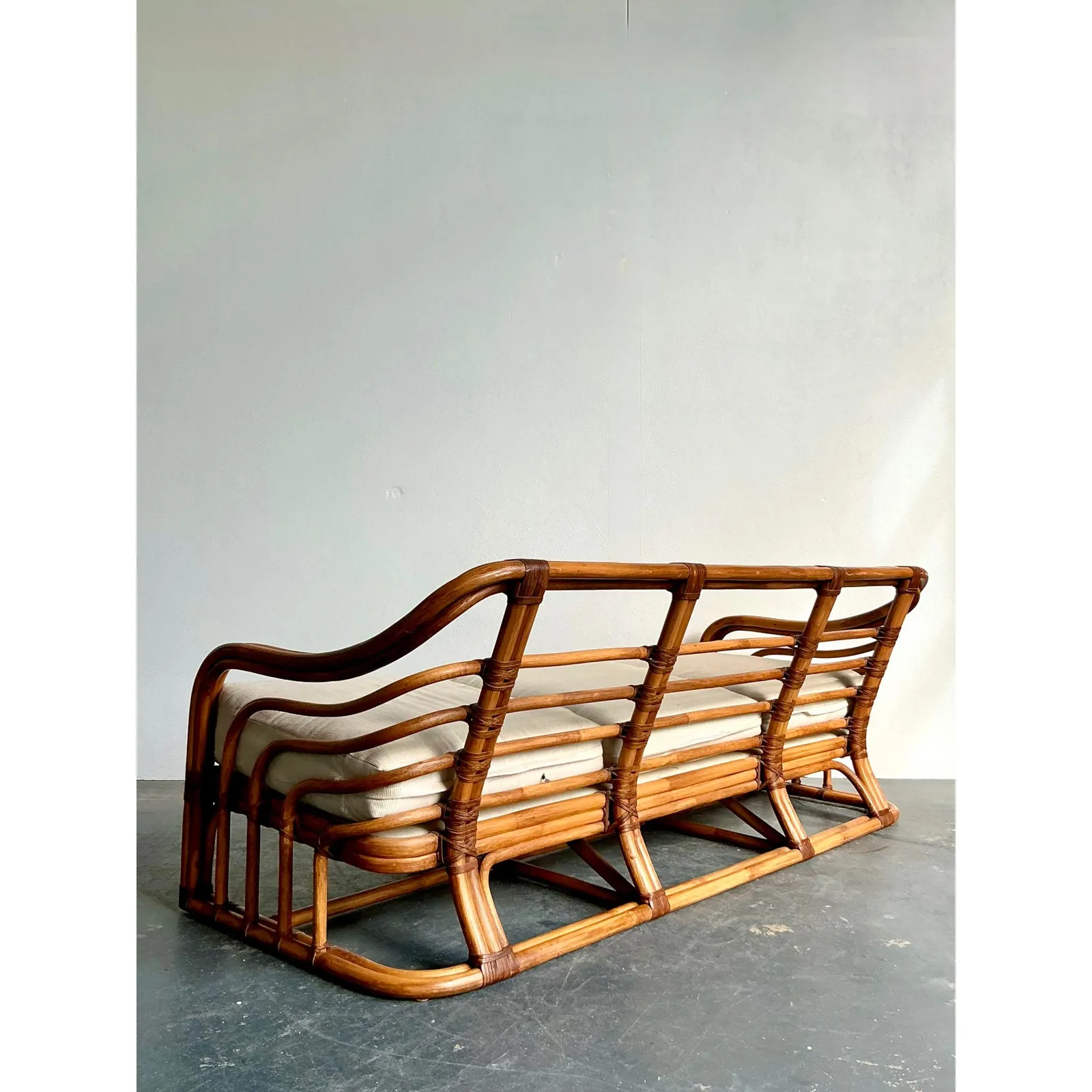 Vintage Boho Brown Jordan Bent Rattan Sofa — additional photo 6