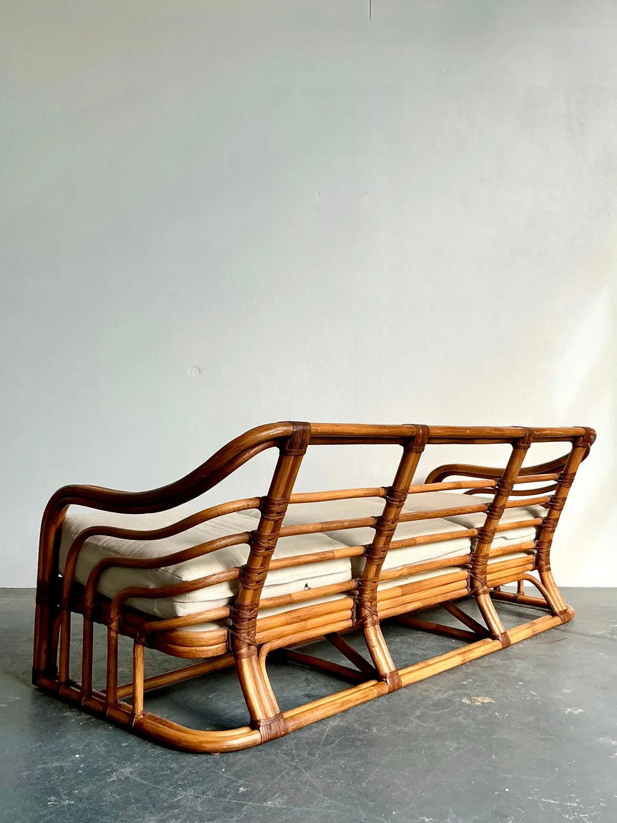 Vintage Boho Brown Jordan Bent Rattan Sofa — additional photo 5