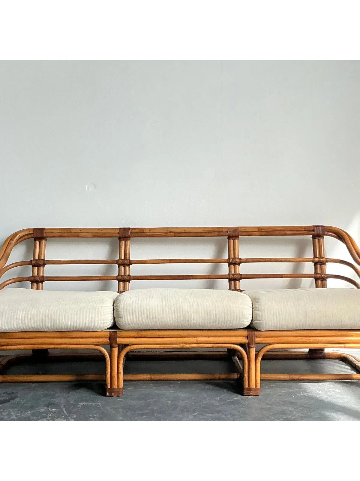Vintage Boho Brown Jordan Bent Rattan Sofa — additional photo 3