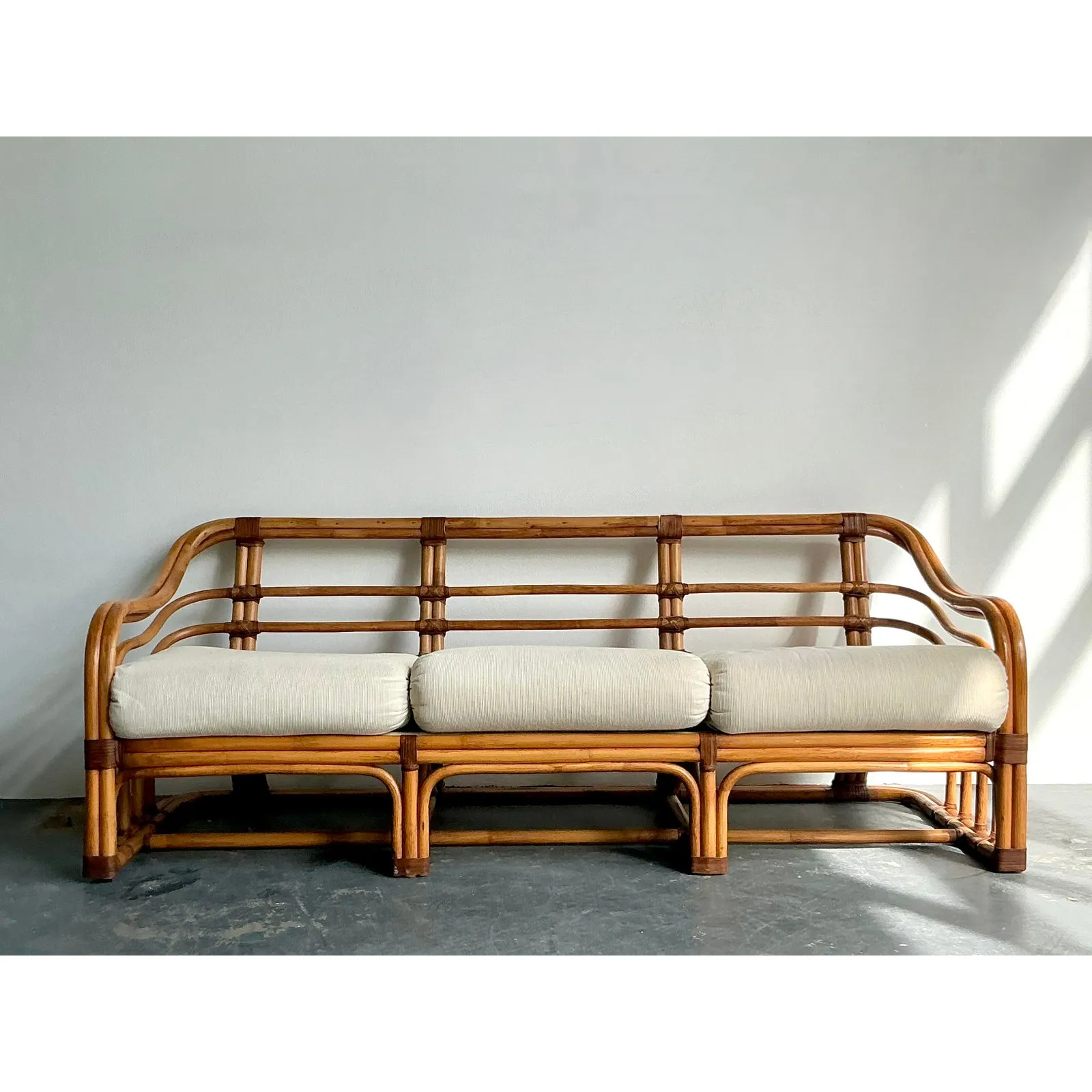 Vintage Boho Brown Jordan Bent Rattan Sofa — additional photo 3