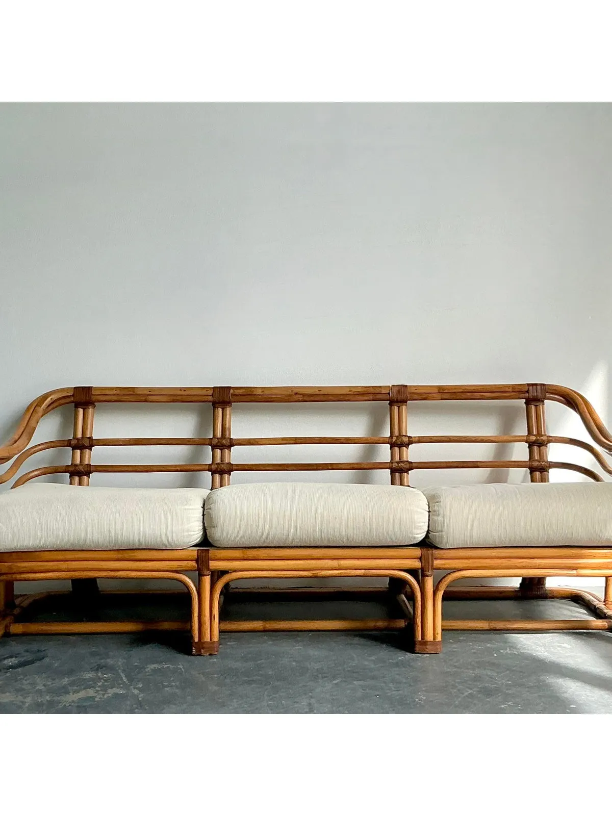 Vintage Boho Brown Jordan Bent Rattan Sofa — additional photo 2