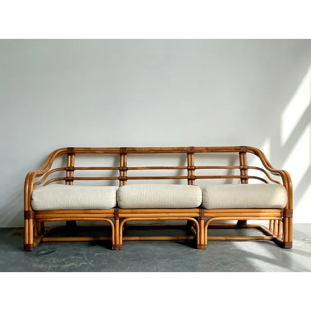 Vintage Boho Brown Jordan Bent Rattan Sofa — additional photo 3